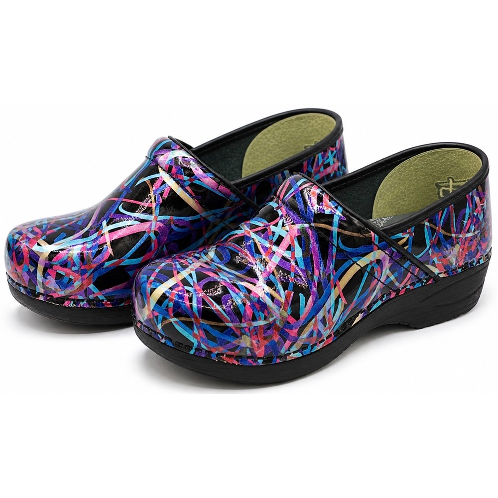 Dansko XP 2.0 Womens 9 Black Nursing Clogs Slip Resistant Work Ribbon Patent